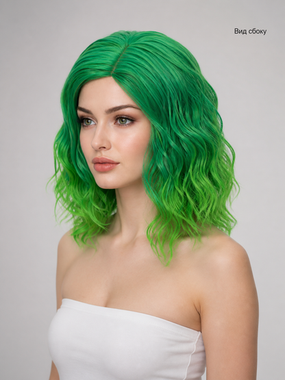 Green Mid-Length Carnival Wig for Cosplay side view