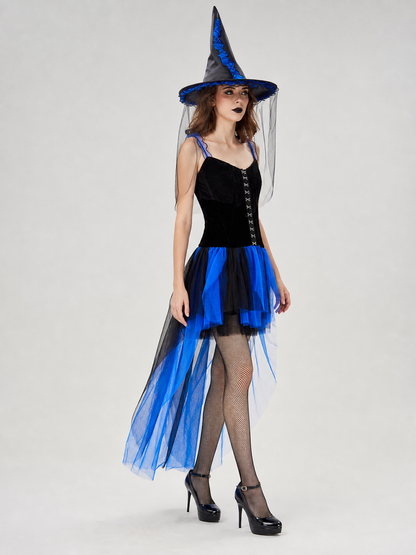 Halloween witch costume with hat and veil