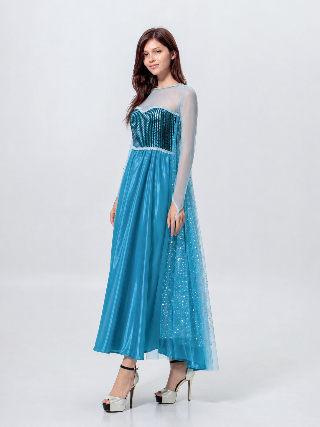 Blue Sequin Maxi Dress for Cosplay