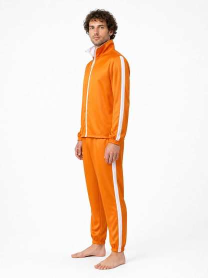 Orange Sports Carnival Costume with White Stripes side view