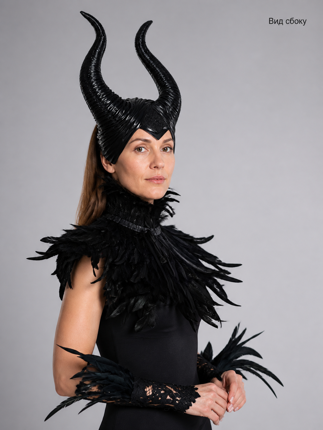 Carnival Headpiece with Black Horns side view 2