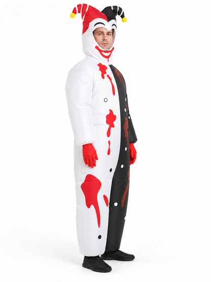 Inflatable Jester-Clown Costume Black and White with Voluminous Head