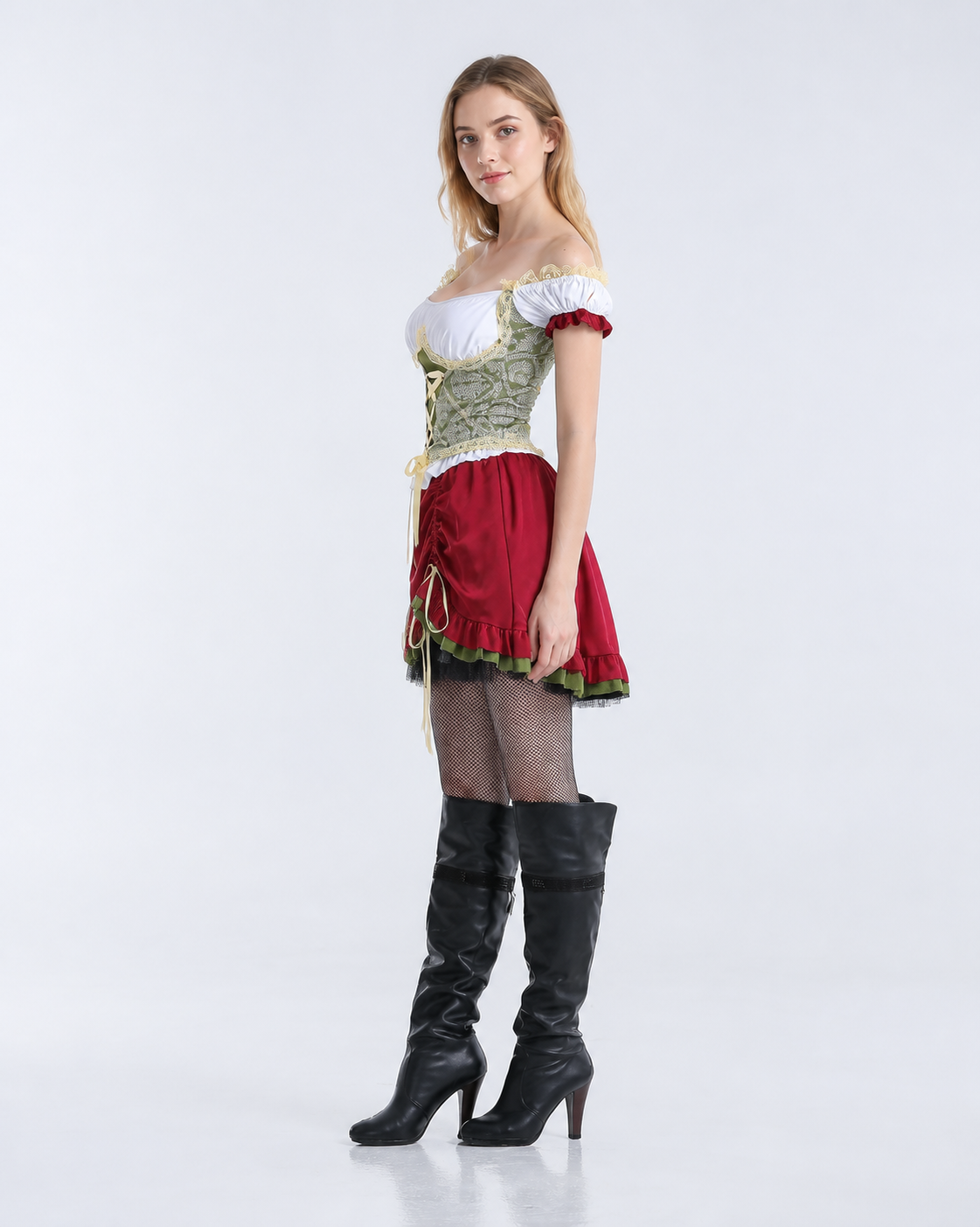 Short Bavarian Dress with Puff Sleeves side view