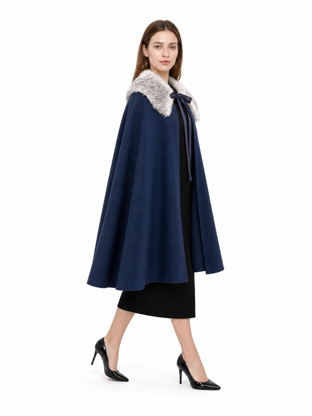 Blue Costume Cloak with Fur-Look Collar