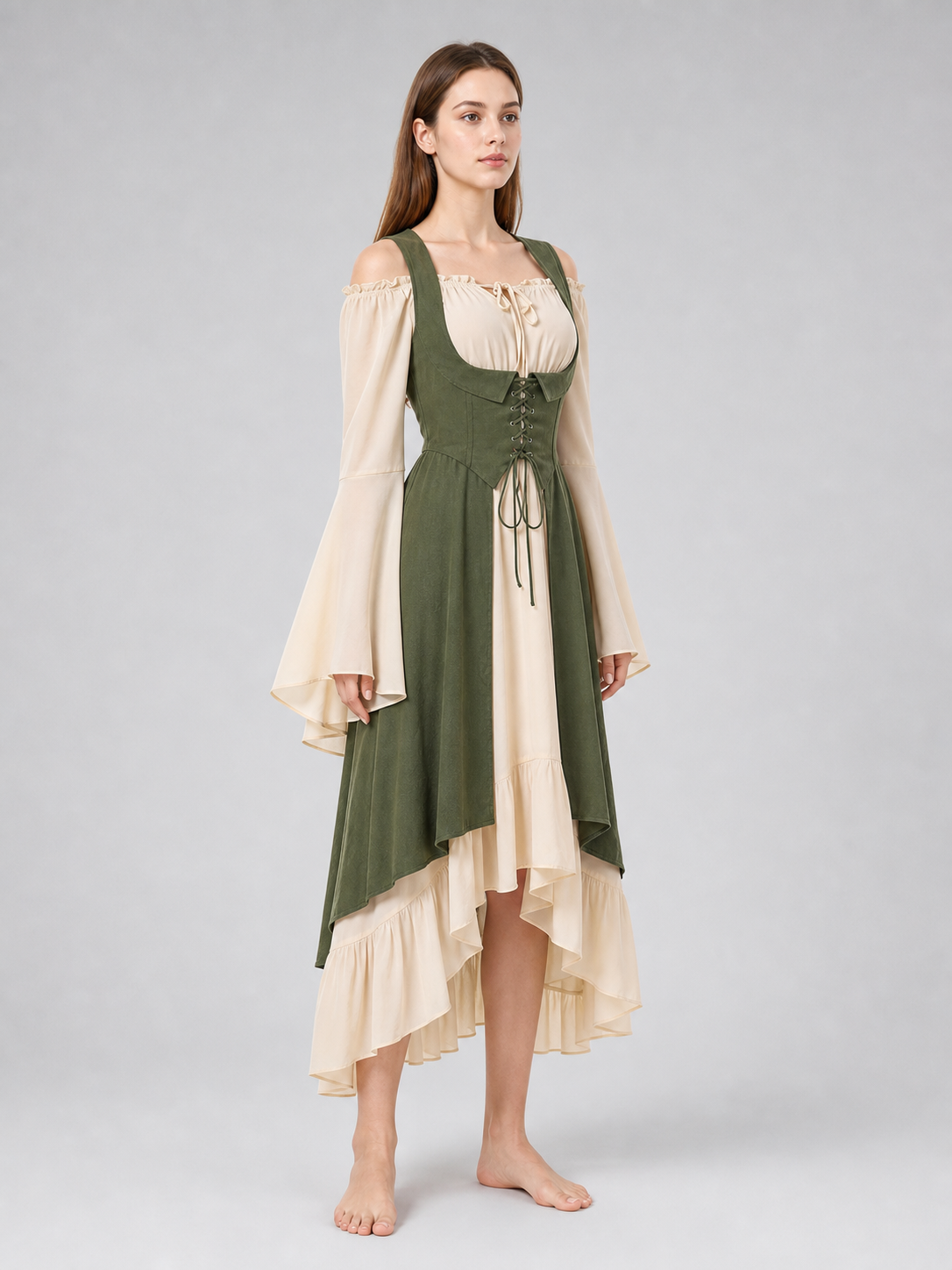 Medieval-Style Lace-Up Pinafore Dress