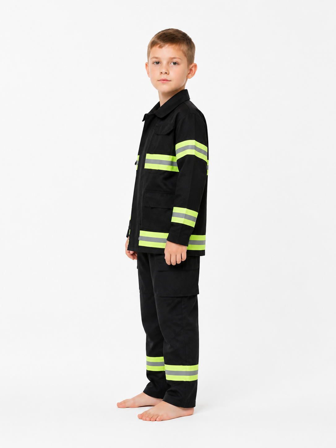 Children’s firefighter costume with reflective stripes