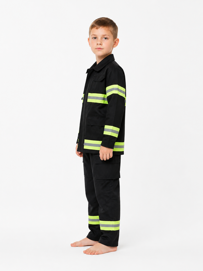 Children’s firefighter costume with reflective stripes