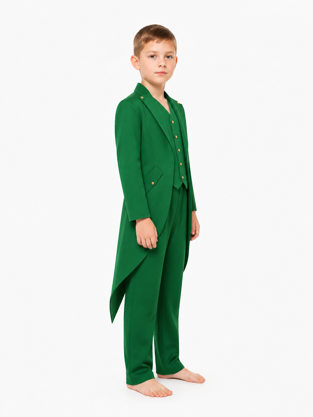 Men's Dark Green Tailcoat with a Fold-Down Collar side view