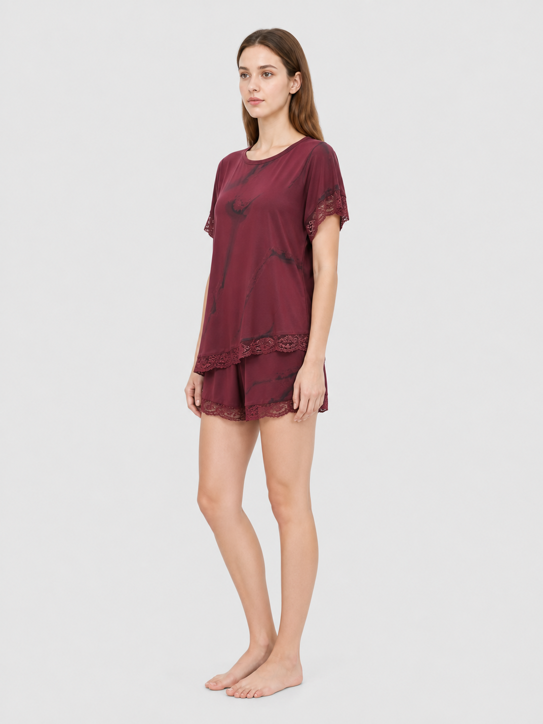 Maxi Dress with a Deep V-Neckline and Lace Inserts