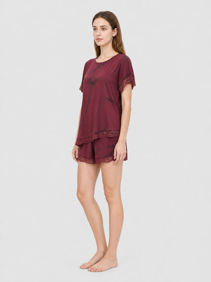 Maxi Dress with a Deep V-Neckline and Lace Inserts