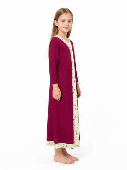 Pomni Cosplay Dress, Long Sleeves, Burgundy and Cream side view