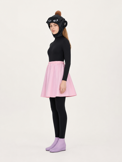 Cosplay costume with jumpsuit, skirt, and headpiece side view