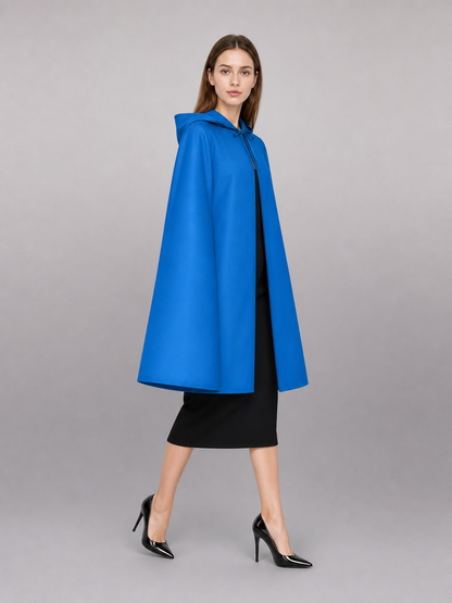 Bright Blue Zip-Up Hooded Raincoat