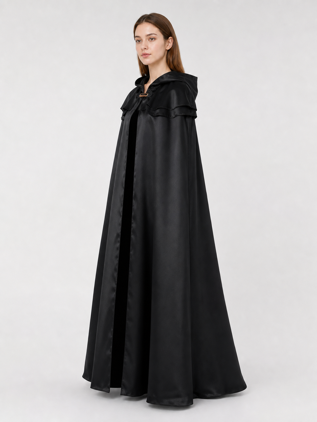 Black Hooded Cloak with Necklace
