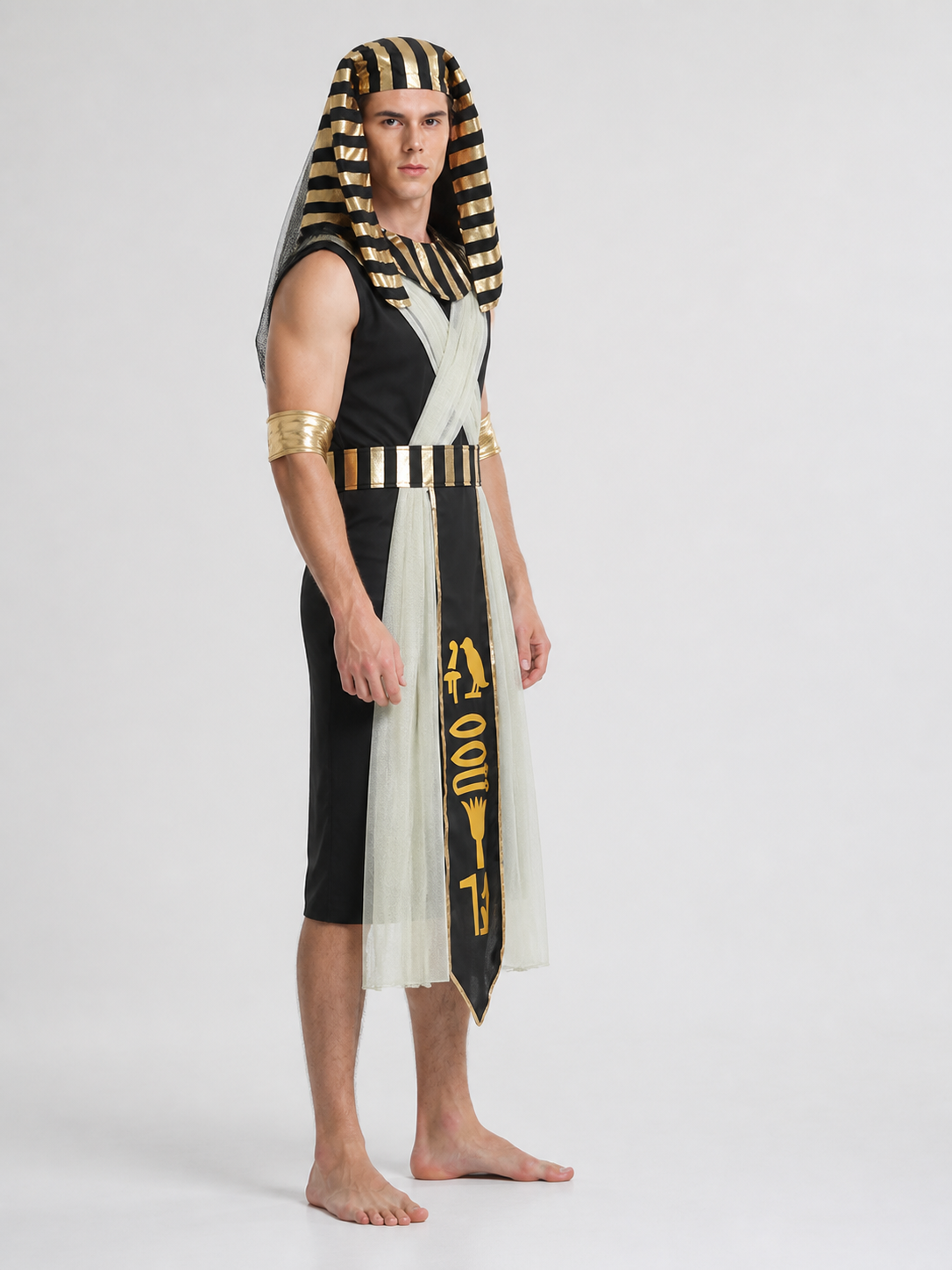 Pharaoh Costume with Headpiece and Belt side view