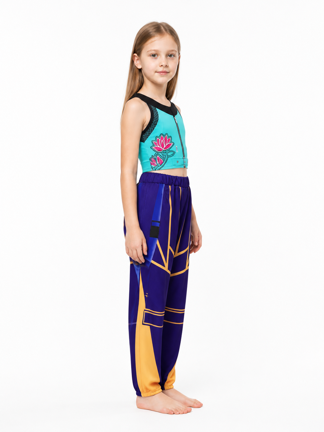 Children’s K-POP Costume: Floral-Print Top and Pants side view