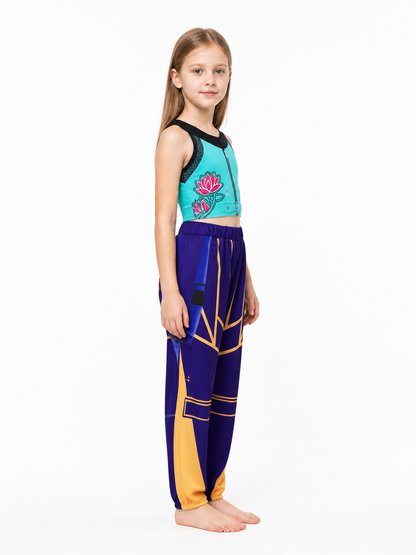 Children’s K-POP Costume: Floral-Print Top and Pants side view