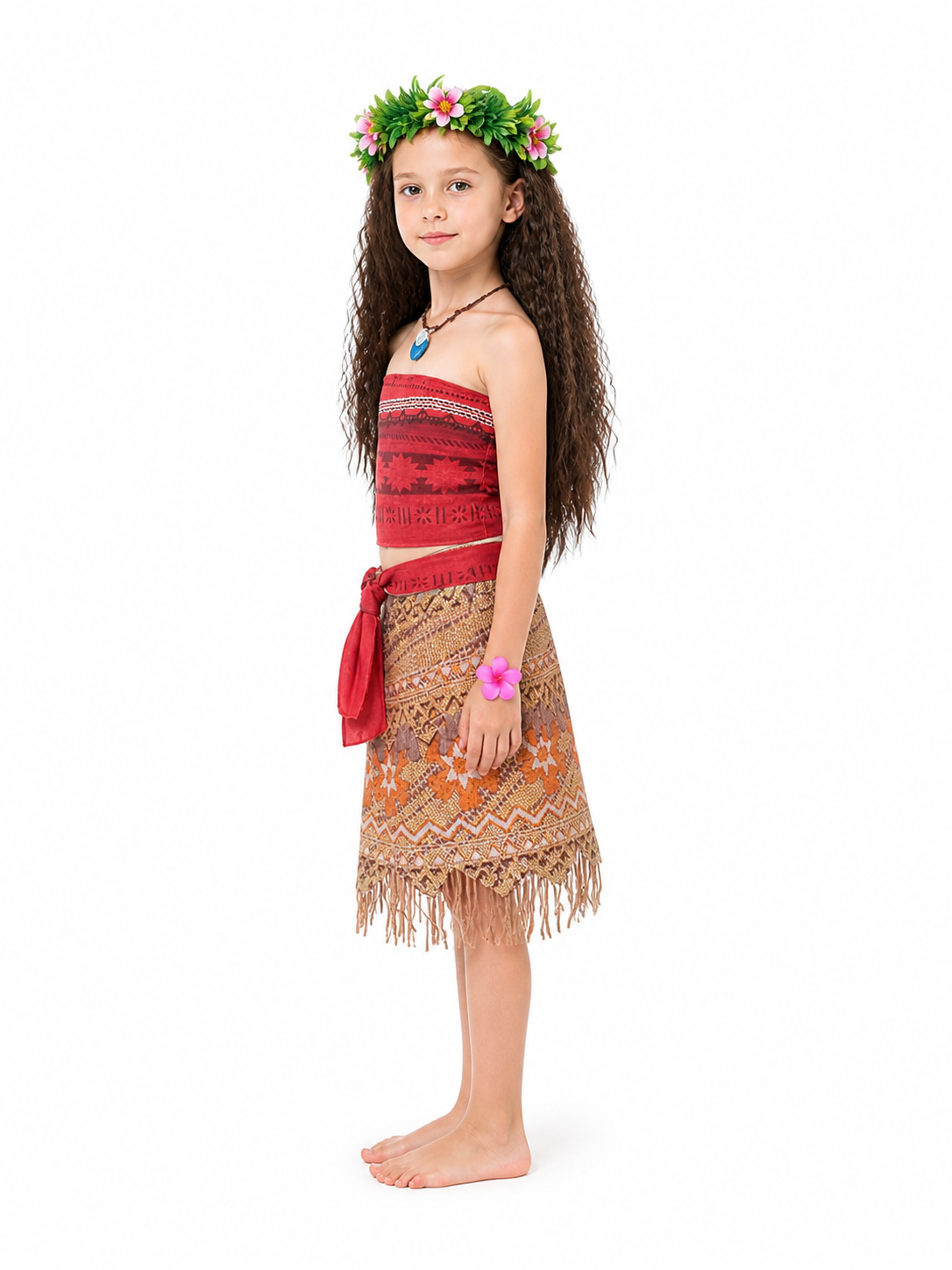 Moana Costume with Wig and Necklace for Parties side view
