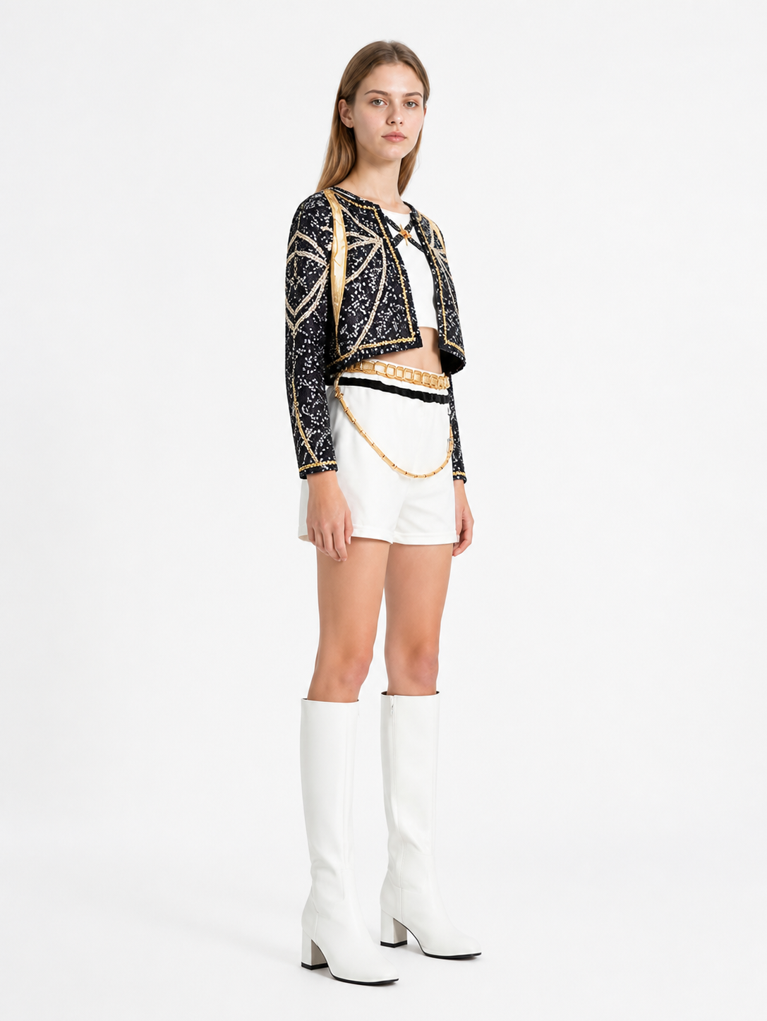 Children’s Sequined Costume: Top, Jacket, and Shorts side view