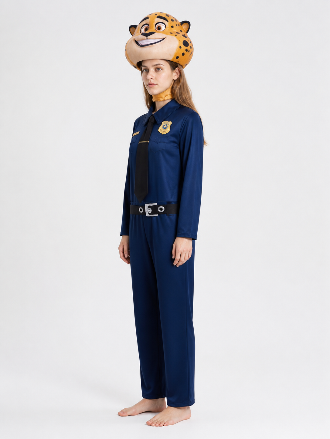 Animal Police Officer Costume Jumpsuit with Leopard Head side view