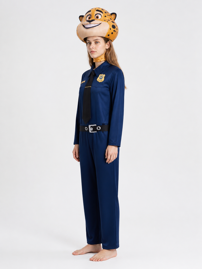Animal Police Officer Costume Jumpsuit with Leopard Head side view