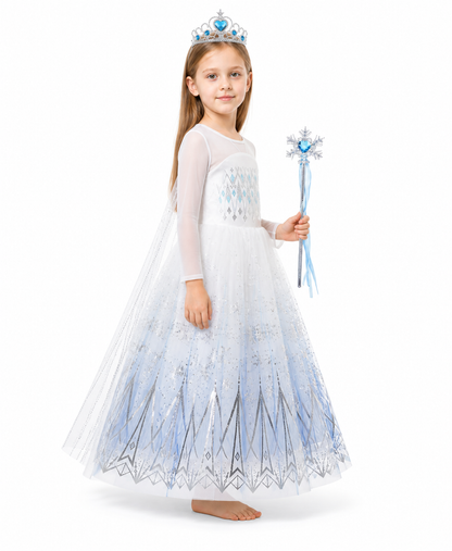 Snow Queen Costume with Crown and Magic Wand side view