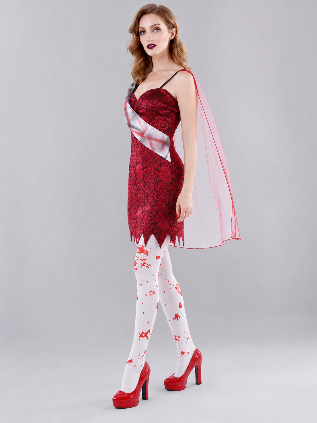 Costume with Dress, Sheer Cape, and Ribbon side view