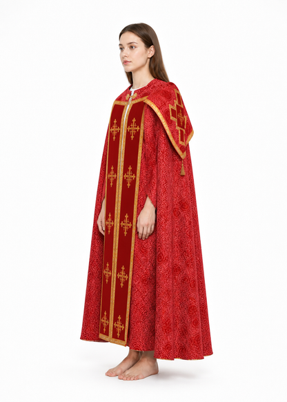 Red Chasuble with Gold Trim and Crosses side view