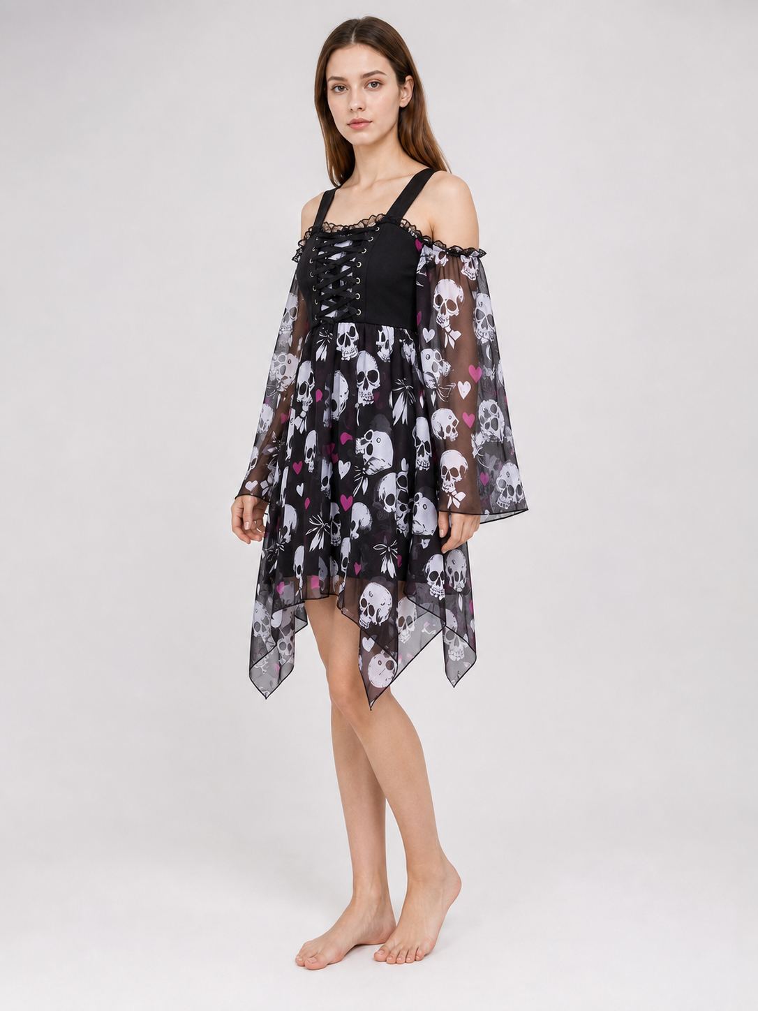 Gothic Dress with Straps and an Uneven Hem