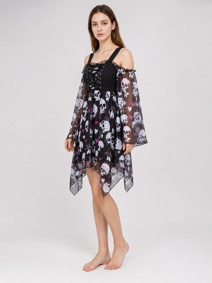 Gothic Dress with Straps and an Uneven Hem
