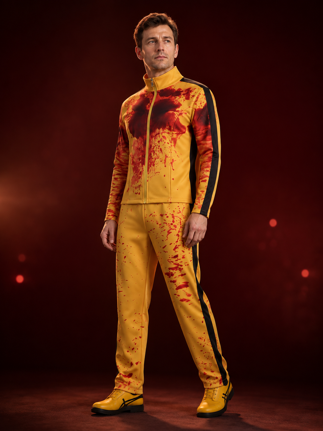 Kill Bill Yellow Cosplay Costume with Blood Print side view