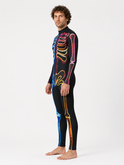 Skeleton Jumpsuit, Colorful Print, High Collar side view