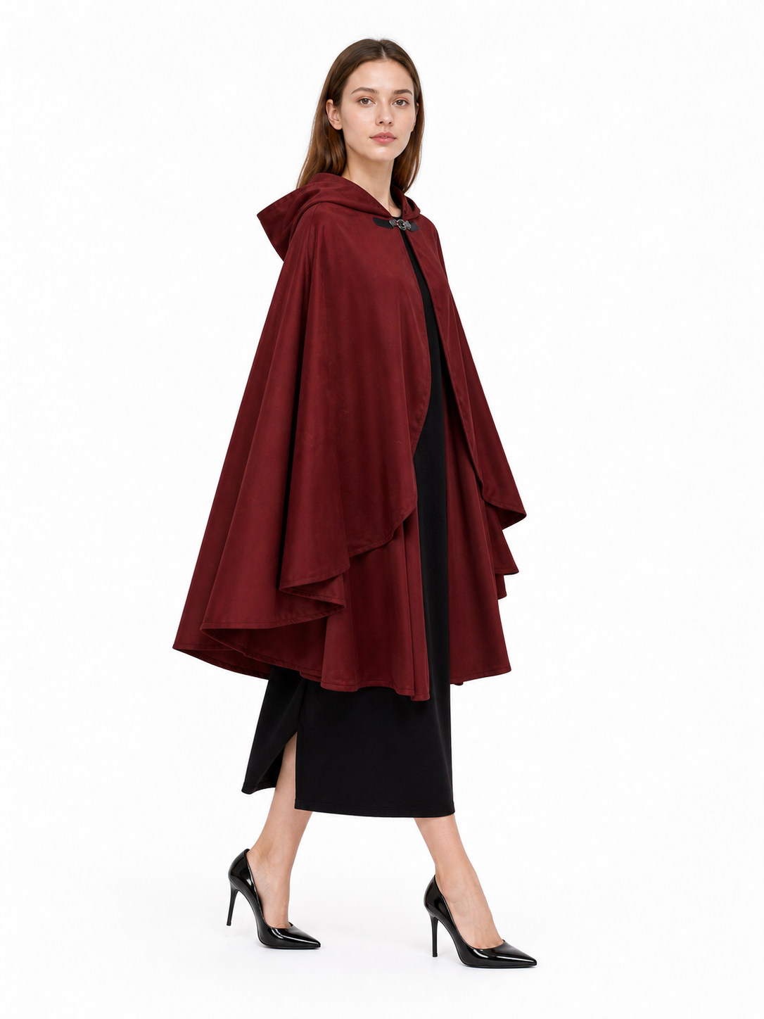 Burgundy Hooded Costume Cloak for Cosplay
