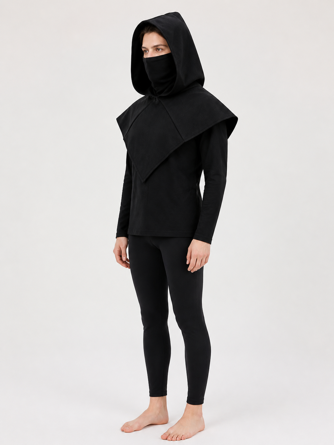 Black Carnival Cloak with Hood and Mask side view 5