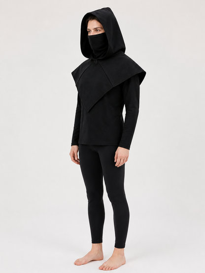 Black Carnival Cloak with Hood and Mask side view 5