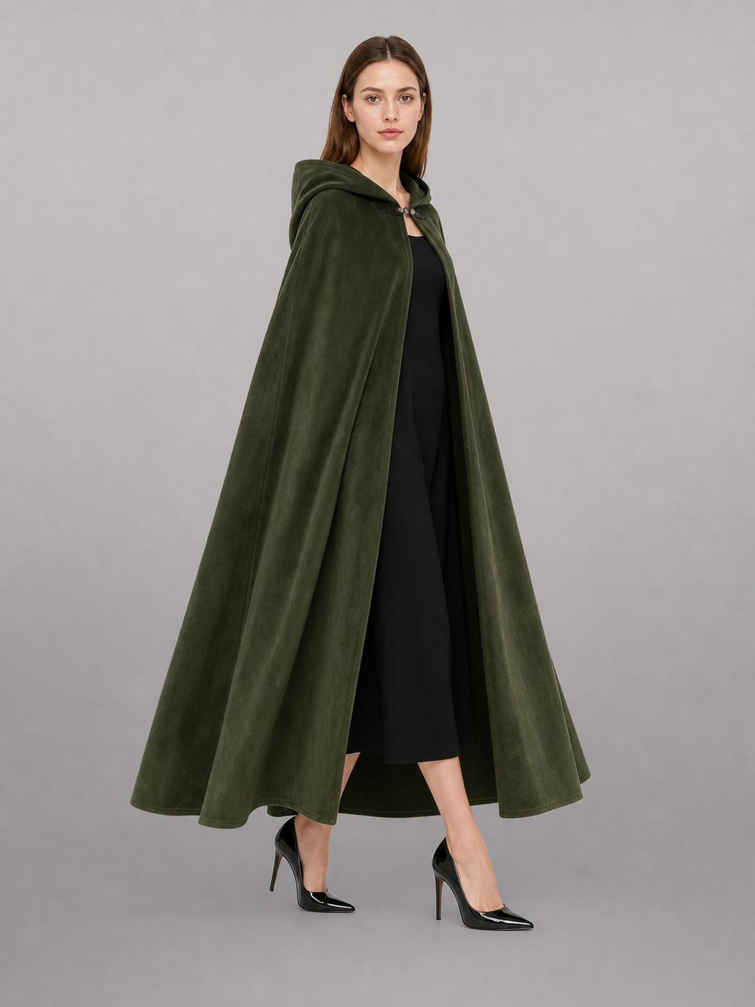 Long Green Hooded Costume Cloak
