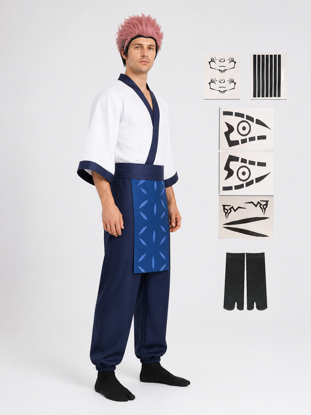 Sukuna Jujutsu Kaisen Cosplay Costume with Wig and Stickers side view