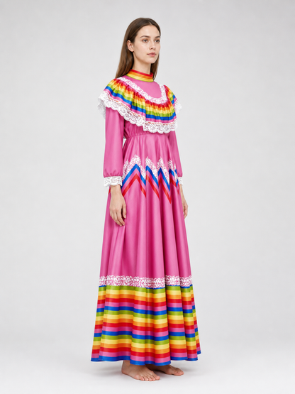 Folkloric Dress with a Full Skirt and Lace