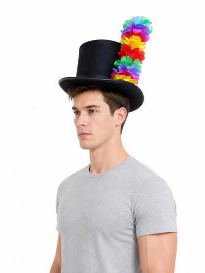 Carnival Top Hat with Multicolored Flowers