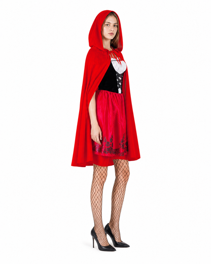 Halloween Costume with Red Hooded Cape and Dress