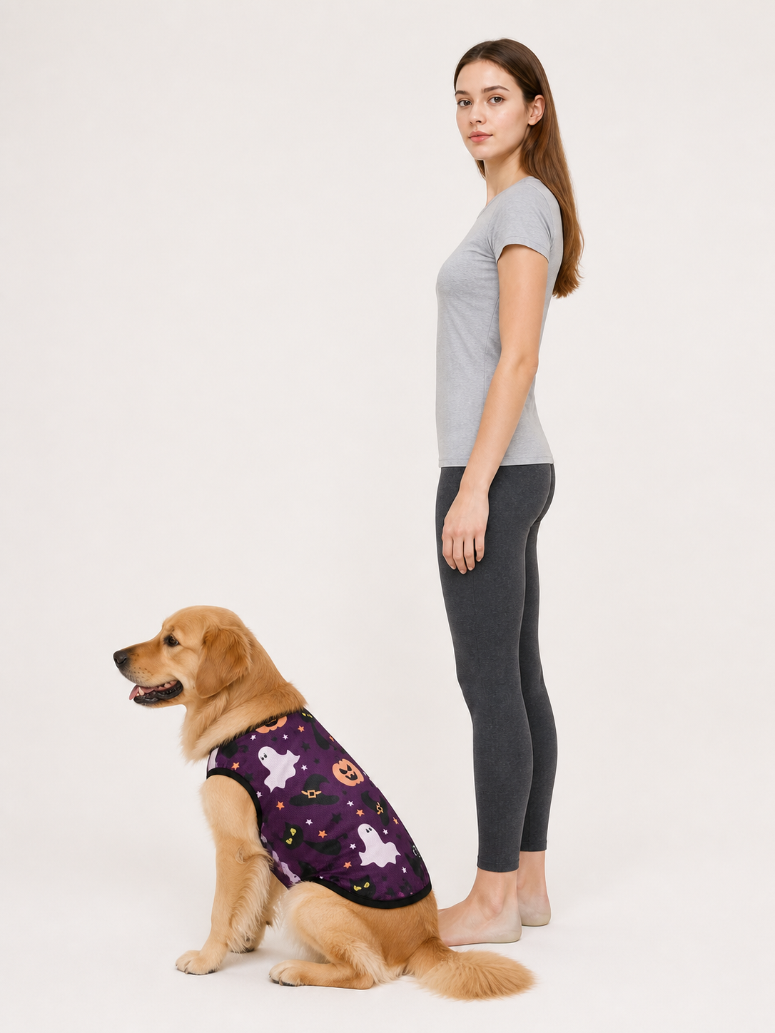 Purple Pet Vest with Halloween Print side view