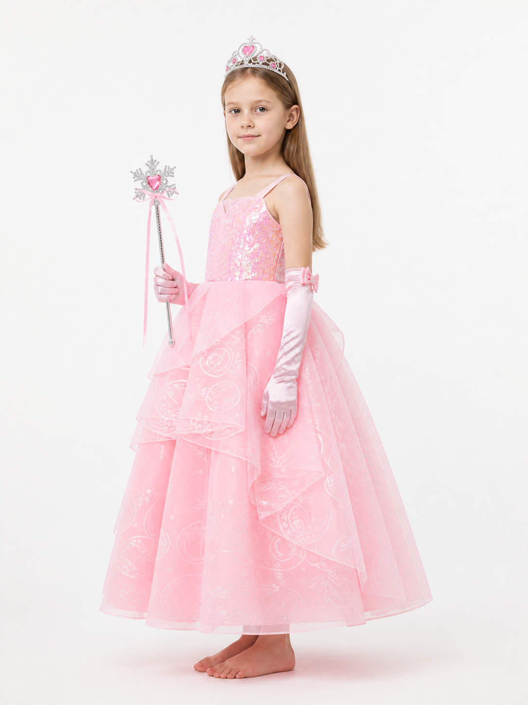 Children’s Princess Costume with Crown and Wand side view