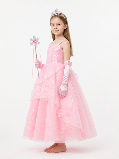 Children’s Princess Costume with Crown and Wand side view