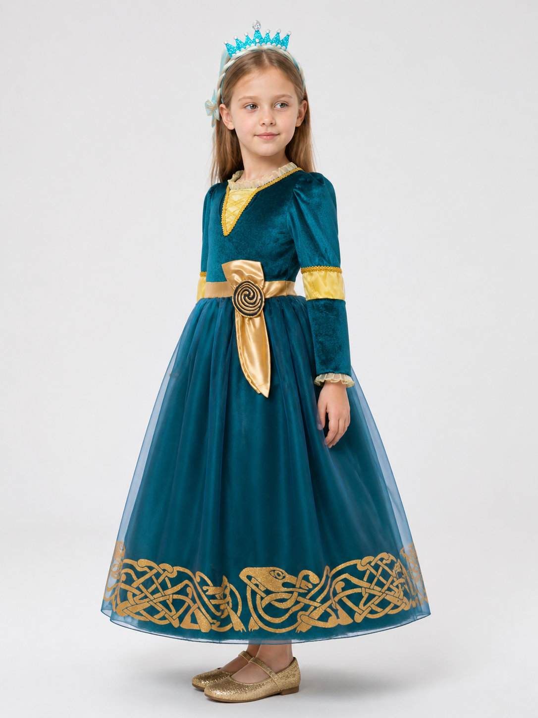 Princess Costume in a Blue Dress with Gold side view