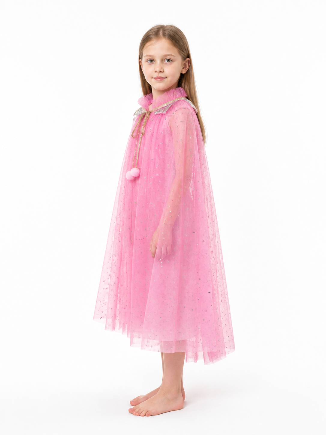 Children's Pink Cape with Stars and Sequins side view