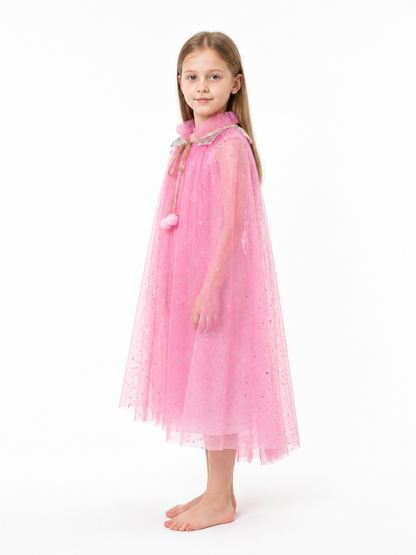 Children's Pink Cape with Stars and Sequins side view