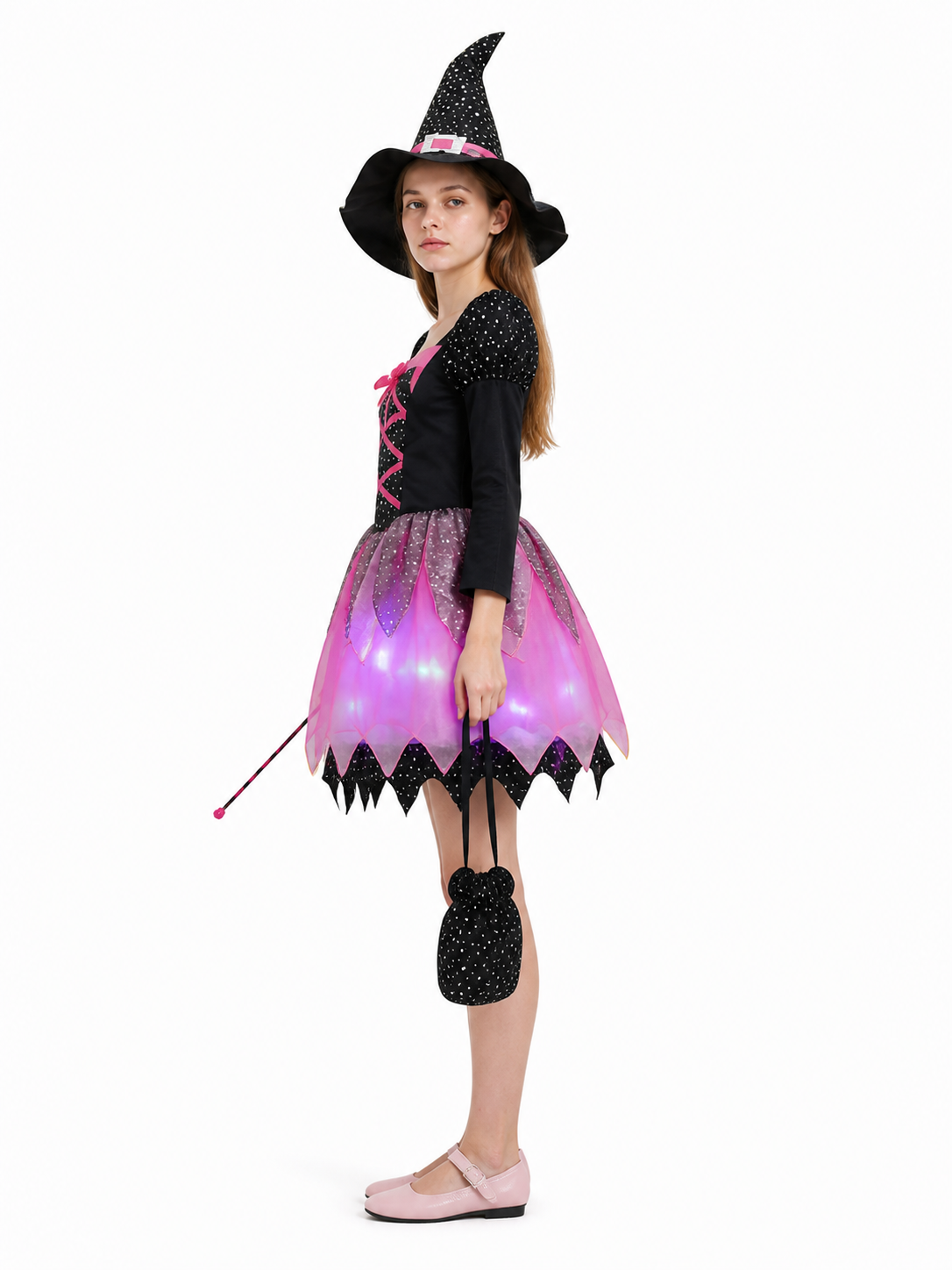Witch Costume with Light-Up Skirt and Hat side view