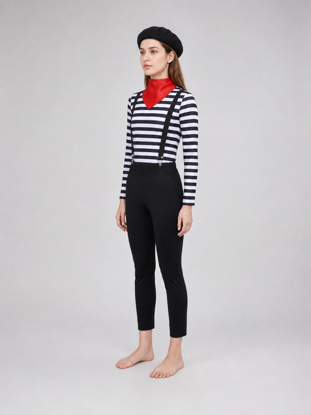 Retro Mime Cosplay Costume, Striped