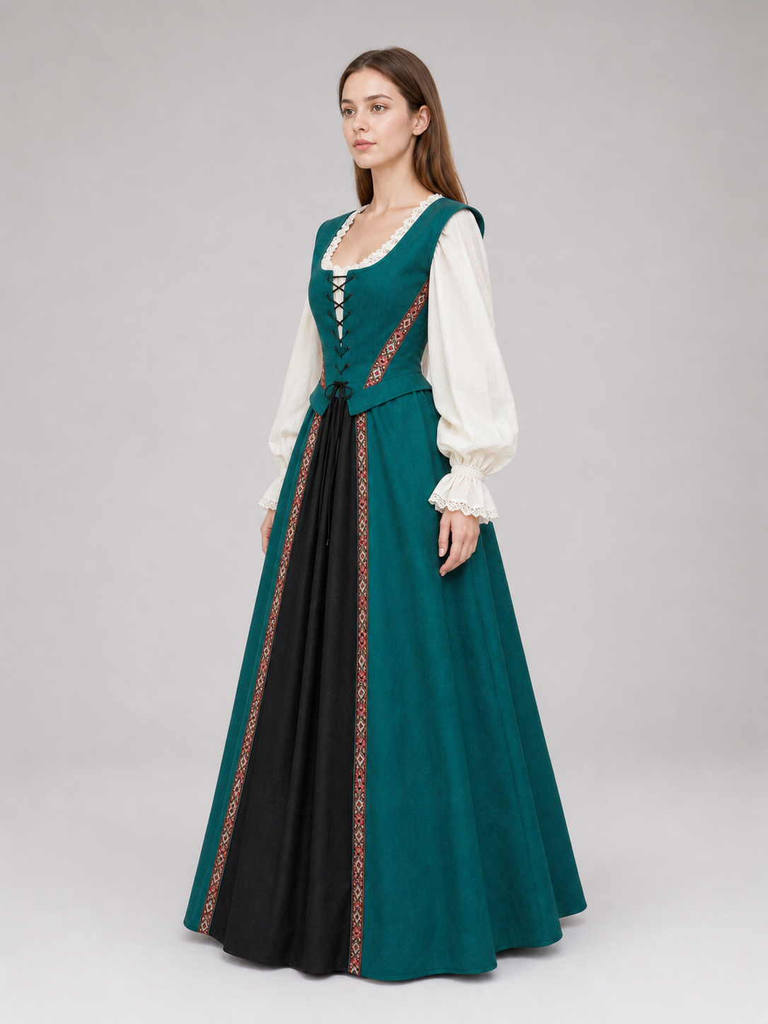 Renaissance-Style Dress with a Square Neckline