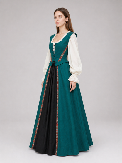 Renaissance-Style Dress with a Square Neckline